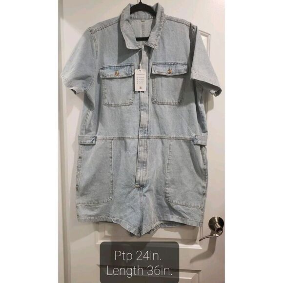 COWOKA Womens Casual Distressed Zip Short Sleeve Denim‎ Romper - Picture 2 of 8